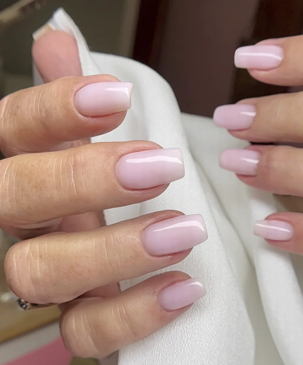 Soft pale pink square Builder Gel nails by Polished by Kim